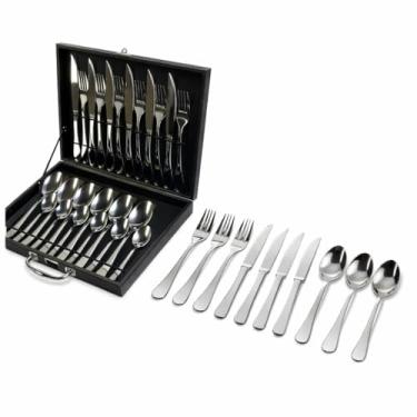 Imagem de Faqueiro 24 Peças em Aço Inox com Maleta Preta · Acabamento Espelhado · Talheres para Mesa e Sobremesa · Estojo MDF Premium
