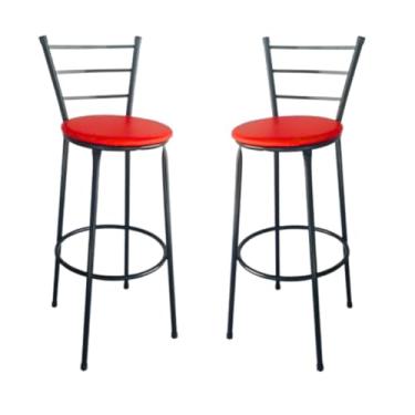 Imagem de Banquetas Alta Bistrô Bancos Bancada Cozinha Americana Bar (Vermelho)