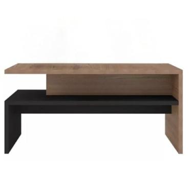 Imagem de Mesa de centro sala moderna com 2 andares Giovana casa e escritório (preto/madeirado)