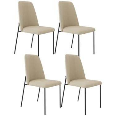 Imagem de Kit 04 Cadeiras Decorativa Estofada Para Sala De Jantar Bella L02 Linho Bege Escuro - Lyam Decor