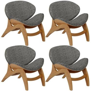 Imagem de Kit 4 Poltronas Decorativa Orgânica Sala Living Kadosh L02 Linho Mescla Chumbo - Lyam Decor