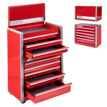 Imagem de Geinxurn Mini caixa de ferramentas com 3 gavetas, micro baú superior e 5 gavetas com trava magnética empilhável, estojos de mão portáteis para armazenamento de ferramentas (vermelho)