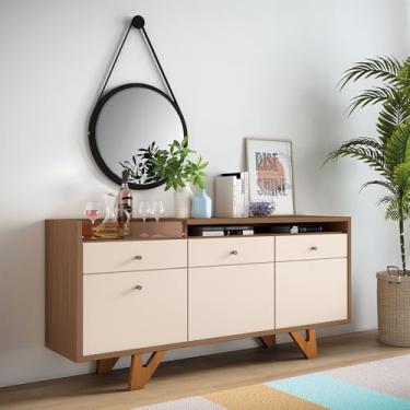 Imagem de Buffet Aparador Noeli com Bandeja Lateral MDP/MDF Pés em Madeira Castanho/Off White G26 - Gran Belo