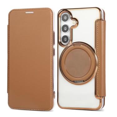 Imagem de Capa carteira para Samsung Galaxy S24 Plus com 3 compartimentos para cartão, bloqueio RFID, suporte de anel giratório de 360° e compatibilidade magnética, capa traseira transparente à prova de choque