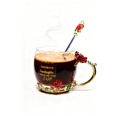 Imagem de Guon-Wuvl Presentes para avó flor copo de chá xícara de café presente de Natal de netos netos, aniversário dia das mães avós copo de vidro presente impressão (vovó)