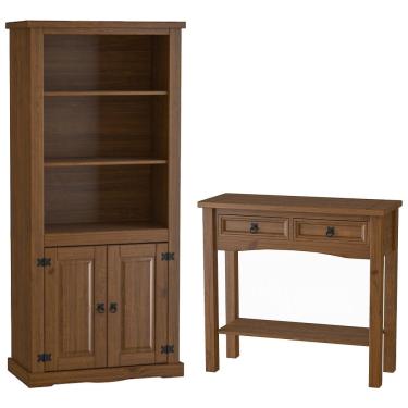 Imagem de Kit Aparador Rústico 2 Gavetas Com Estante Livreiro 2 Portas Majestic M06 Imbuia Fosco - Lyam Decor