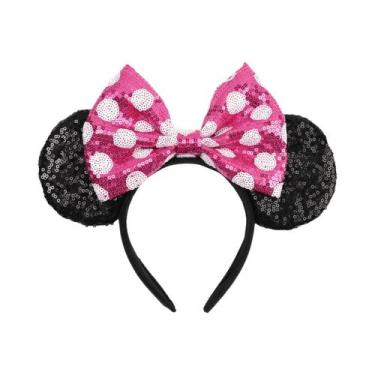 Imagem de Tiara Grande De 7 Polegadas Disney Mickey Minnie Com Laço De Lantejoul