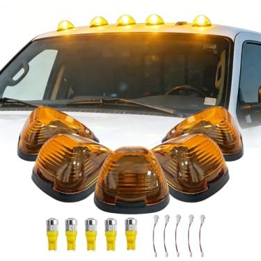 Imagem de 5 luzes marcadoras de cabine, lente âmbar com luzes de LED âmbar T10, luz de liberação superior para Ford F150 F250 F350 F450 F450 F550 F650 F750 F750 E150 E250 E350 E450 Super Duty Caminhonete