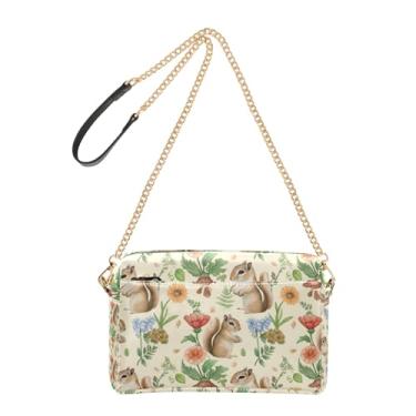 Imagem de Joitme Bolsa transversal feminina, esquilos, flores silvestres, folhas, bolsa de telefone, linda bolsa de ombro de couro PU, alça de corrente