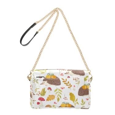 Imagem de Joitme Bolsa de ombro feminina transversal para celular bolsa de couro PU bolsa de ombro com alça de corrente bonito ouriços laranjas desenho animado