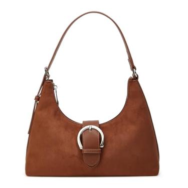 Imagem de Bolsa feminina de camurça outono inverno bolsa axila com alça ajustável 2025 moda bolsa transversal com fivela, Marrom, L 11 in, H 8.2 in, W 3.1 in, Retrô, minimalista
