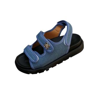 Imagem de Sandália feminina fashion casual versátil jeans primavera e verão romana de sola grossa, Azul royal, 35