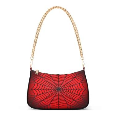 Imagem de Bolsa de ombro de corrente preta vermelha brilhante com teia de aranha feminina Hobo Bolsa clutch para uso diário e festa