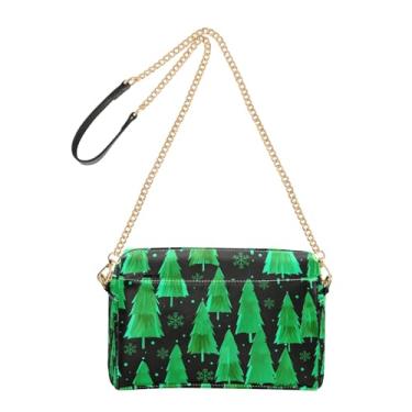 Imagem de Joitme Bolsa tiracolo para mulheres, várias árvores verdes, flocos de neve, bolsa para celular, linda bolsa de ombro de couro sintético com alça de corrente