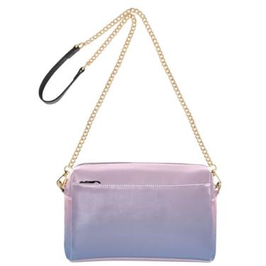 Imagem de Joitme Bolsa feminina azul gradiente rosa blush bolsa tiracolo bolsa para celular bolsa de ombro de couro PU com alça de corrente