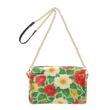 Imagem de Joitme Bolsa tiracolo colorida vintage floral rosa para mulheres bolsa de ombro de couro PU com alça de corrente bolsa para celular fofa