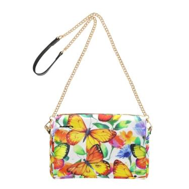 Imagem de Joitme Bolsa feminina transversal para telefone linda aquarela borboletas amarelas flores corrente alça de couro PU bolsa de ombro