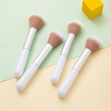 Imagem de 1 pincel de blush de fibras artificiais - pincel de pó branco e moderno, ferramenta de maquiagem com cabo de plástico