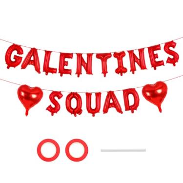 Imagem de Balões de letra GALENTINES SOUAD vermelhos de 40,6 cm, balões de coração de 45,7 cm, balão de folha de amor, banner para casamento, noivado, dia de galentina, decoração de chá de panela