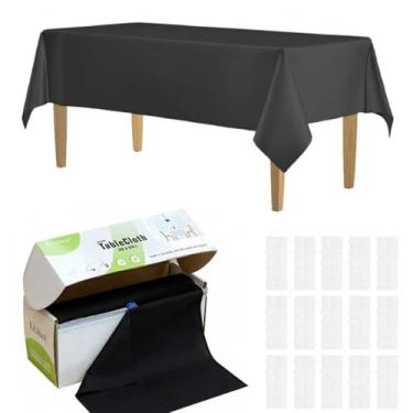 Imagem de KAshack Rolo de toalha de mesa de plástico, capa de mesa com caixa de corte deslizante conveniente - toalhas de mesa pretas descartáveis para churrasco, festa, aniversário, casamento, ao ar livre com