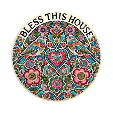 Imagem de Placa Decorativa Redonda De Metal Blessed House Durável E Fácil De Pen
