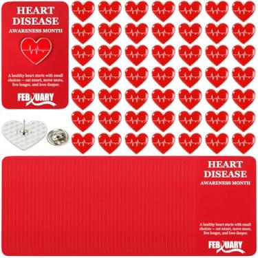 Imagem de Hinly American Heart Month ECG esmaltado pinos vermelhos a granel e cartões de prevenção de doenças presente para médico enfermeiro, Brooch Pin Size: 2.5 x 2 cm, liga de zinco e esmalte, Sem Pedra