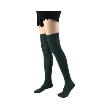Imagem de Meias Térmicas Femininas De Tricô Acima Do Joelho, Grossas, Quentes E 