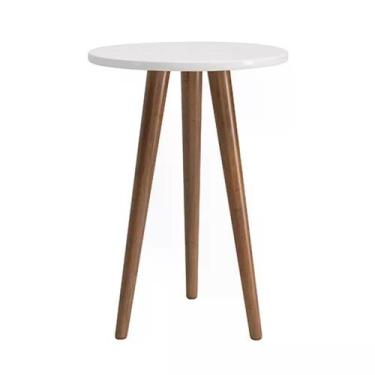 Imagem de Mesa de Canto Theo com Pés Amadeirado - Reller Móveis, Branco Fosco