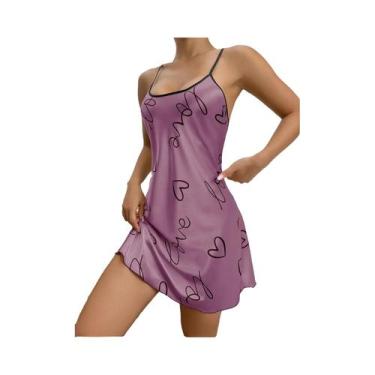 Imagem de Camisola Sexy Feminina Com Estampa De Coração, Decote Redondo, Costas 