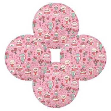 Imagem de Wassud Jogo americano conjunto de 4 tapetes redondos de colagem romântica para cozinha e jantar, tapetes laváveis e resistentes ao calor, decoração de mesa 39 cm