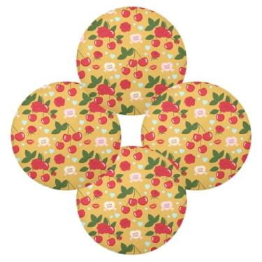 Imagem de Wassud Jogo americano conjunto de 4 tapetes de mesa redondos rosas cerejas para cozinha e jantar tapetes laváveis resistentes ao calor decoração de mesa 39 cm