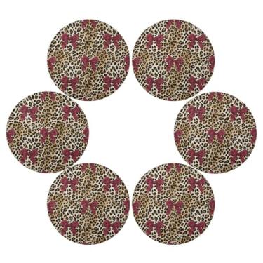 Imagem de Wassud Jogo americano conjunto de 6 tapetes redondos de leopardo para cozinha e jantar tapetes laváveis resistentes ao calor para decoração de mesa 39 cm