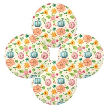Imagem de Wassud Jogo americano conjunto de 4 tapetes redondos de flores de abóbora para cozinha e jantar tapetes laváveis resistentes ao calor para decoração de mesa 39 cm