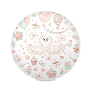 Imagem de Wassud Jogo americano Cisnes graciosos tapetes de mesa redondos para cozinha e jantar tapetes laváveis resistentes ao calor decoração de mesa 39 cm