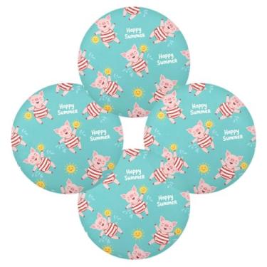 Imagem de Wassud Jogo americano conjunto de 4 tapetes de mesa redondos de verão para cozinha e jantar tapetes laváveis resistentes ao calor decoração de mesa 39 cm