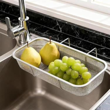 Imagem de Cesta de filtro de pia de cozinha, cesta de drenagem de aço inoxidável, coletor de alimentos durável, escorredor suspenso multifuncional para resíduos de cozinha e legumes, frutas, prata
