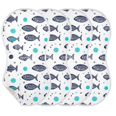 Imagem de Wassud Fishes Panos para Arrotar Musselina Bebê 1 Pacote Babadores de Algodão Toalha de Rosto Absorvente e Macio Trapos para Arrotos para Meninos e Meninas Recém-nascidos