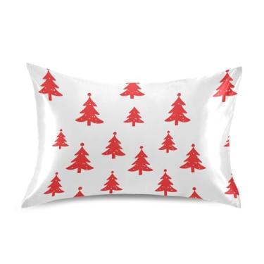 Imagem de Wassud Fronha de cetim com estampa de árvore de Natal para cabelo e pele, fronhas de seda lisa, tamanho king size, respirável, com fecho de envelope