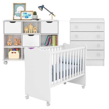 Imagem de Berço Nacional 102 e Cômoda 103 com Nicho Organizador 3 Gavetas Branco