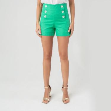 Imagem de Short susie cintura alta linho feminino - Susie Modas, Verde, M, 10 un