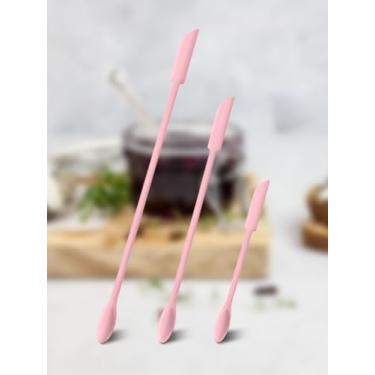 Imagem de 3 espátulas de maquiagem, conjunto de espátulas de silicone, mini espátula pequena para garrafa de alimentos, espátula de beleza, frasco de loção minúsculo raspador para tirar a última maquiagem (rosa