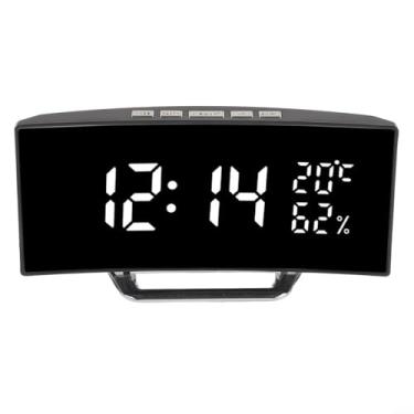 Imagem de Despertador digital com visor de LED, brilho ajustável, modo noturno, exibe o tempo, temperatura interna, umidade, três níveis de brilho, bateria ou compacto alimentado por CC para cabeceira ou mesa