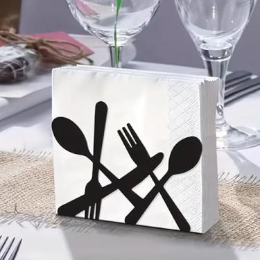 Imagem de Porta-guardanapos para mesa, garfo e faca pretos em forma, dispensador de guardanapos de pé para cozinhas domésticas, cafés e restaurantes
