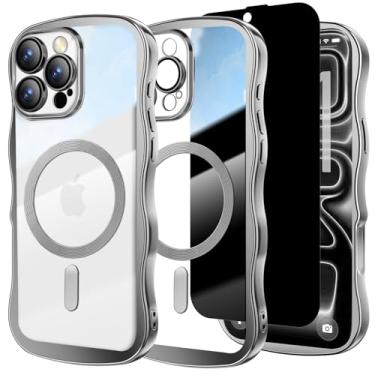 Imagem de Misscase Capa projetada para iPhone 16 Pro Max de 6,9 polegadas, com protetor de tela de privacidade*1, linda capa com moldura ondulada com protetor de lente de câmera, compatível com MagSafe Plating