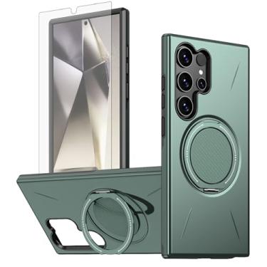 Imagem de Asuwish Capa de celular para Samsung Galaxy S24 Ultra 5G capa magnética com protetor de tela de vidro temperado e à prova de choque fino anel de suporte híbrido suporte rígido S24Ultra 24S S 24