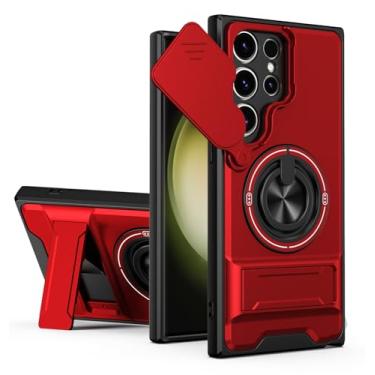 Imagem de SORAKA Capa para Samsung Galaxy S23 Ultra com suporte,proteção de lente com janela e capa dupla de PC e TPU compatível com suporte magnético para carro