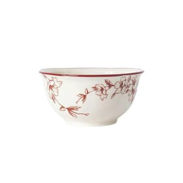 Imagem de Conjunto de pratos caseiros retrô de cerâmica Taohua perfumado para noite - tigela vermelha de 12 cm