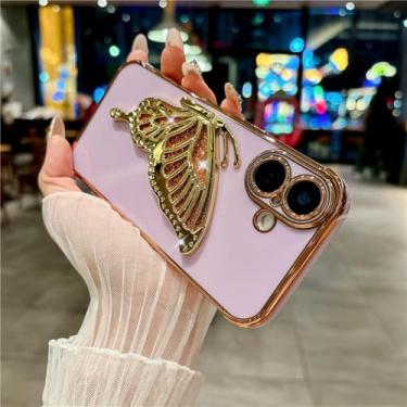 Imagem de HTVJFX Para iPhone 8 Plus, suporte com estampa de luxo e borboleta com glitter, capa protetora de celular (para iPhone 8 Plus/ROXO)