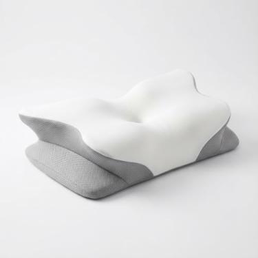 Imagem de Travesseiro de resfriamento de altura dupla para suporte de pescoço, travesseiro ergonômico ajustável com contorno de espuma viscoelástica para dormir nas costas laterais e no estômago, travesseiro