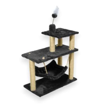 Imagem de Arranhador para Gatos com 3 Bases em Sisal com Rede Brinquedos e Plataformas 80cm(Cinza)